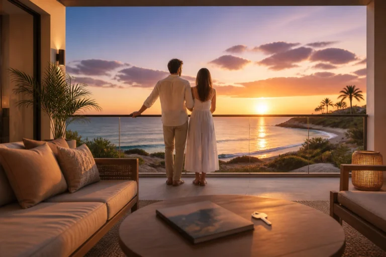 Couple admirant un coucher de soleil sur la plage