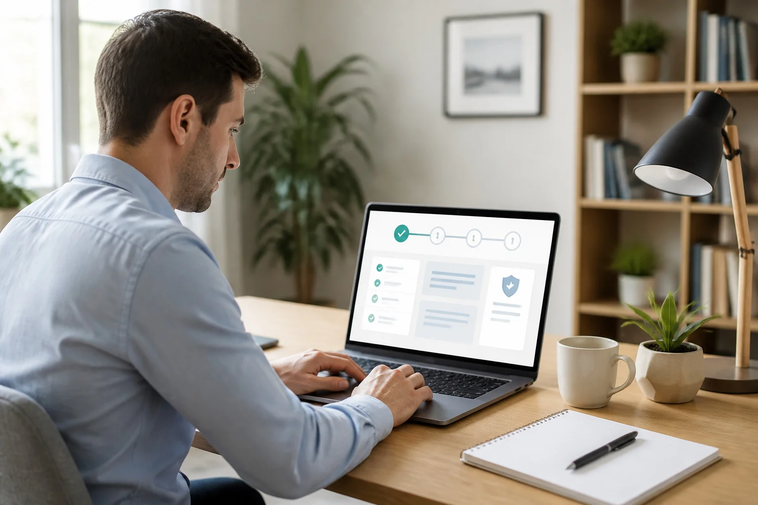 Homme utilisant un ordinateur pour une demarche administrative