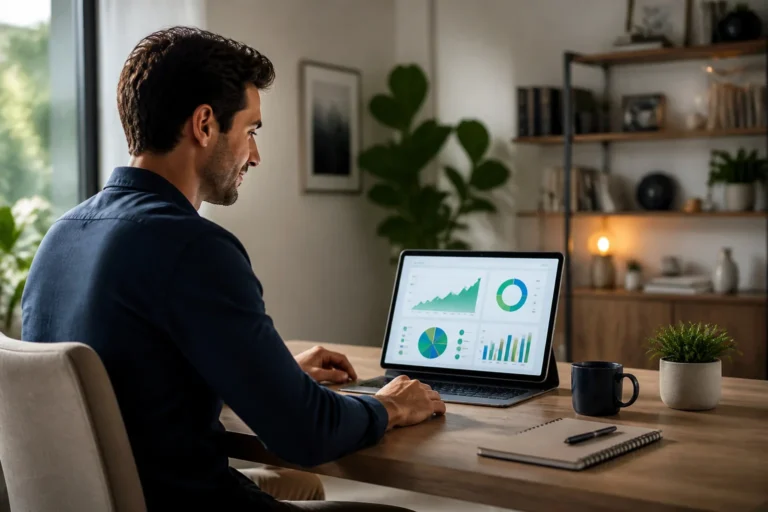 Homme analysant des donnees financieres sur un ordinateur