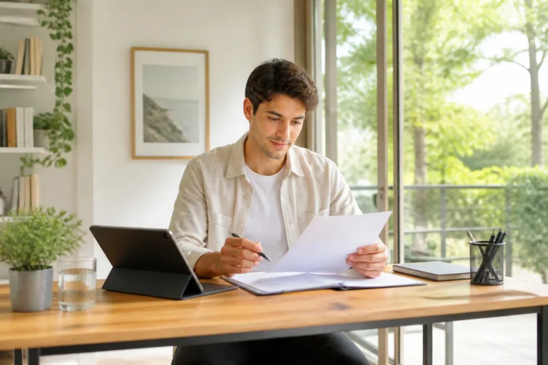 Jeune homme remplissant une declaration
