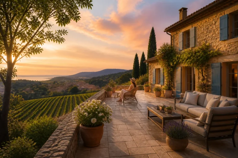 Villa francaise au coucher du soleil