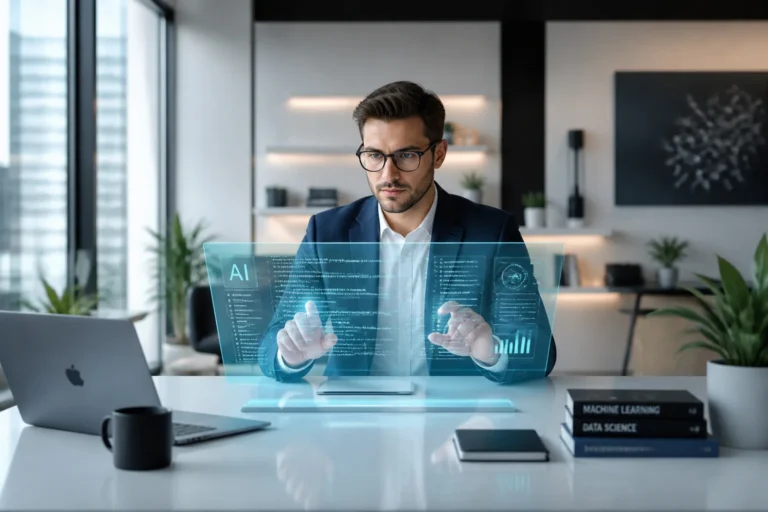 Homme daffaires interagissant avec une interface ia