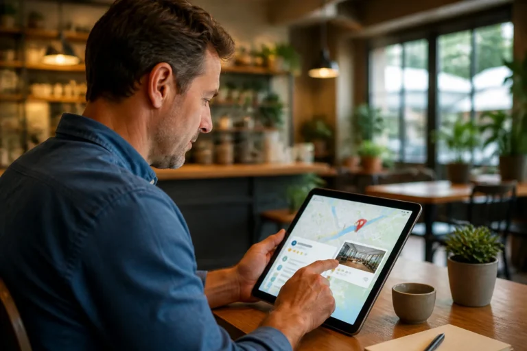Entrepreneur interagissant avec une tablette