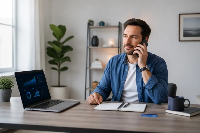 Homme daffaires au telephone dans un bureau moderne