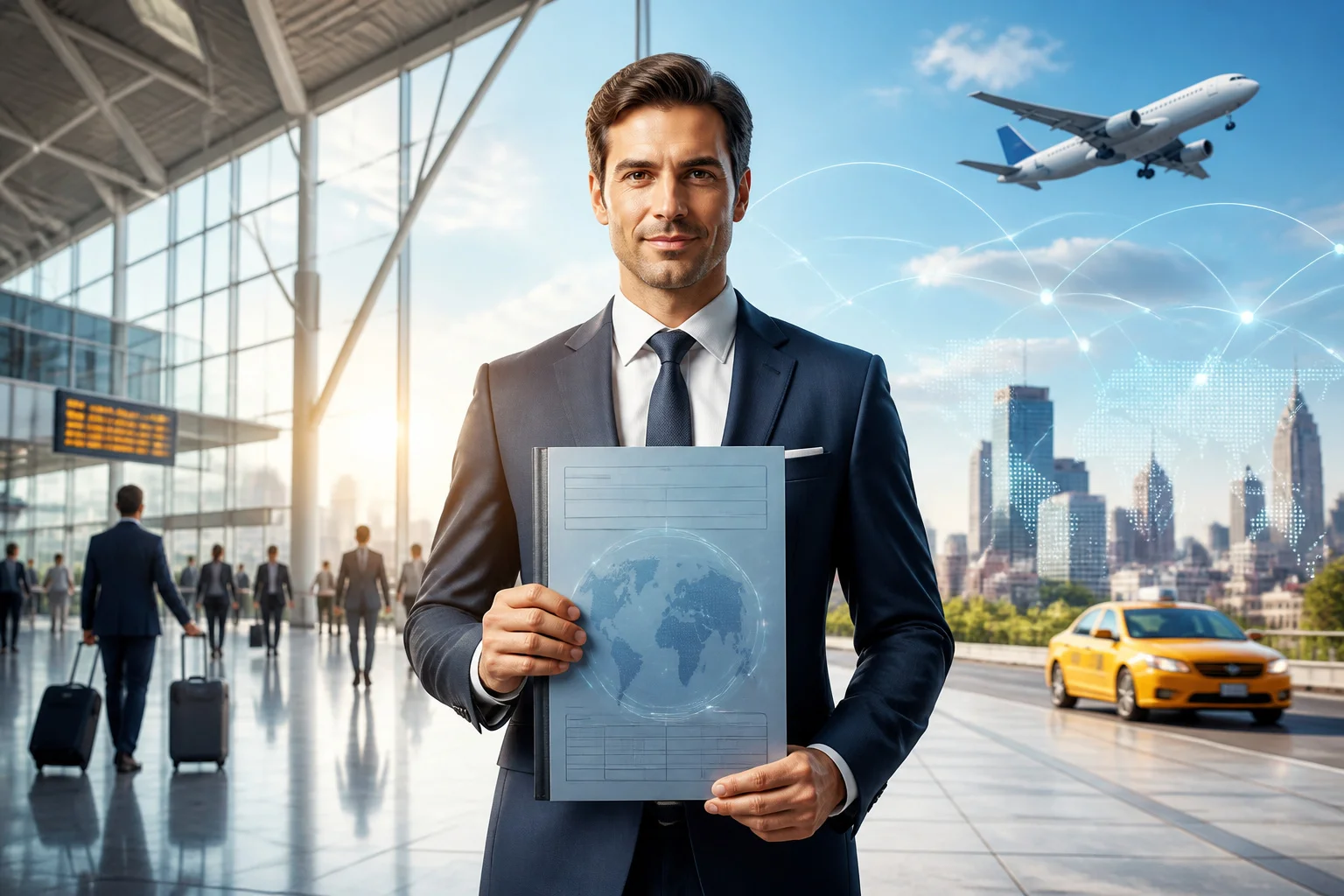 Homme daffaires et connectivite mondiale