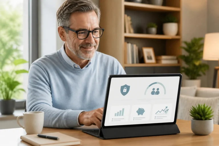 Homme souriant utilisant une tablette pour la retraite