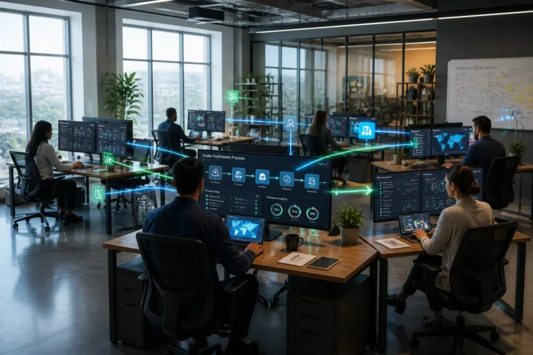 Bureau moderne axe sur la collaboration numerique