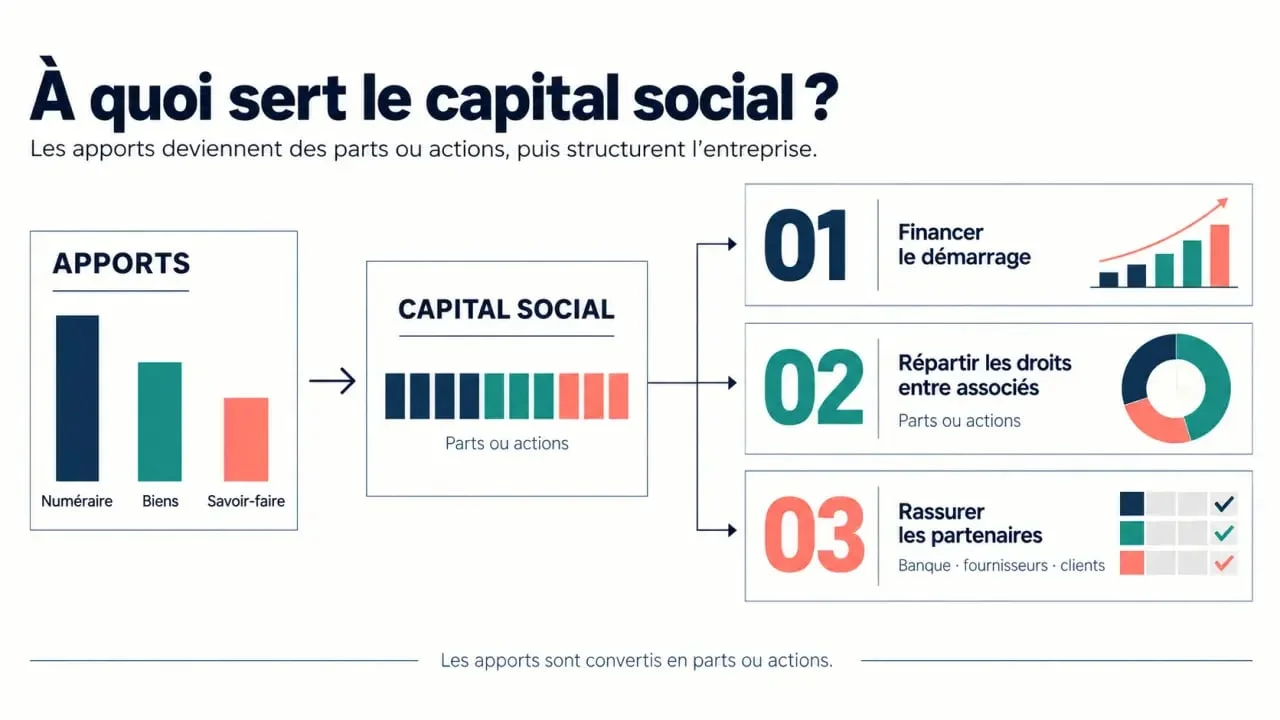 À quoi sert le capital social : financer le démarrage, répartir les droits et rassurer les partenaires