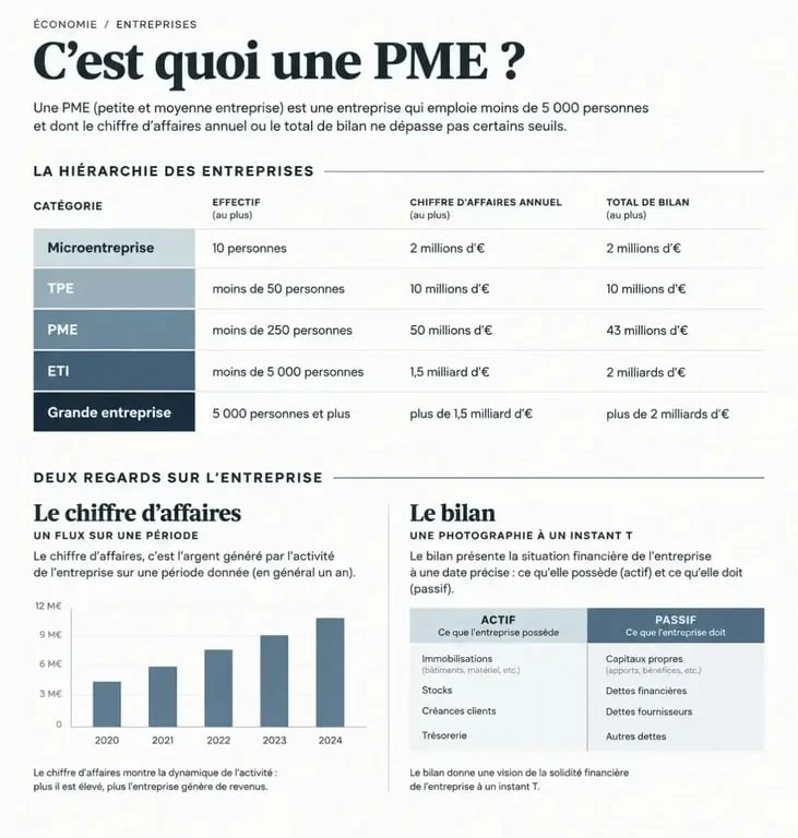 C’est quoi une PME : infographie des seuils d’effectif, de chiffre d’affaires et de bilan