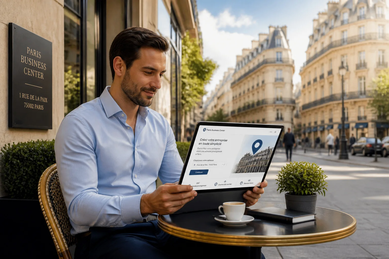 Homme daffaires a paris avec sa tablette