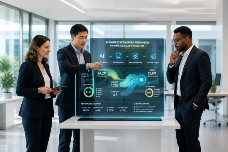 Equipe daffaires discutant dune interface holographique