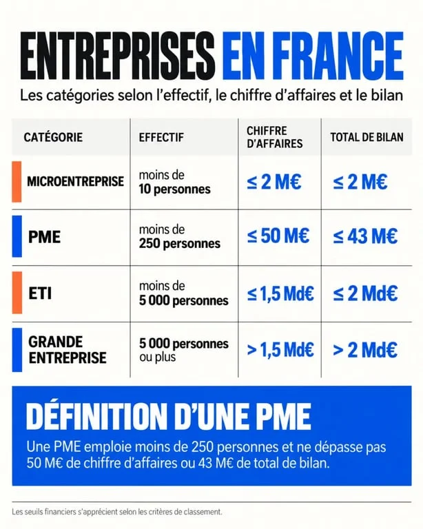 PME definition : infographie des seuils d’effectif et de chiffre d’affaires