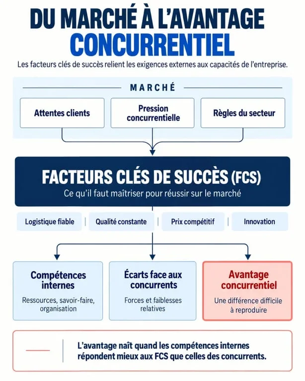 Infographie des facteurs clés de succès, des compétences internes et de l’avantage concurrentiel