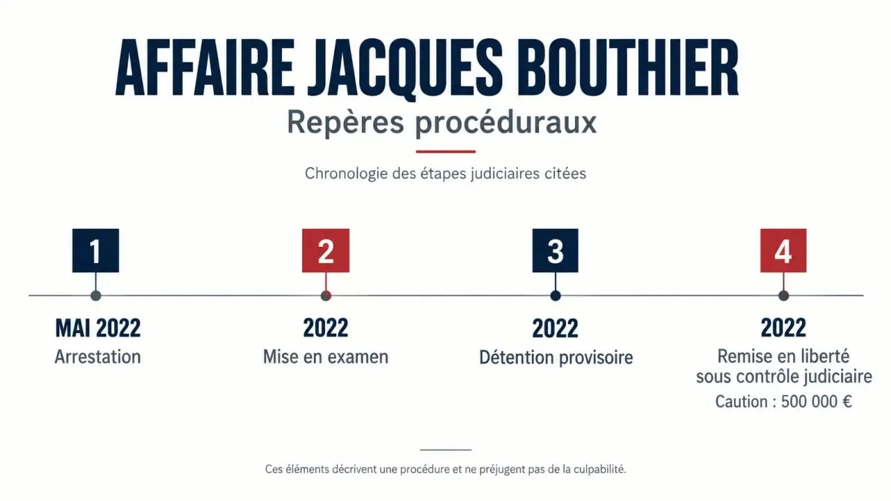 Chronologie visuelle de l’affaire Jacques Bouthier et des principales étapes de la procédure judiciaire