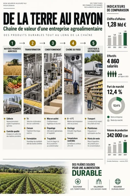 Infographie sur une entreprise agroalimentaire et sa chaîne de valeur